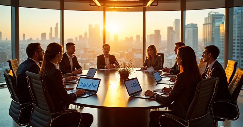 A professional man standing in front of an easel presenting to people who are seated. 